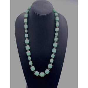 J .Crew Mint Green Beaded Rhinestone Necklace Spring Ring Closure 30 Inches